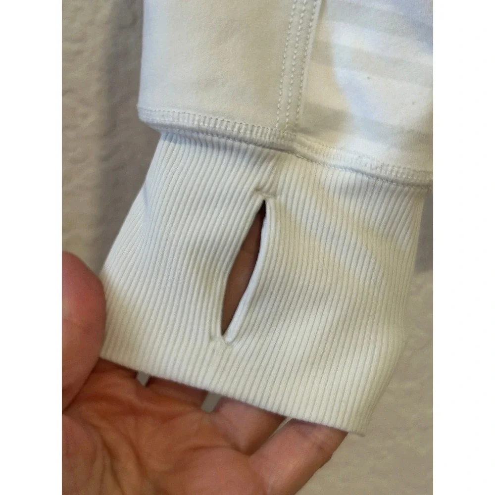 Lululemon‎ Blissed Out Jacket Sz 6 White Striped Full Zip Thumbholes Athleisure